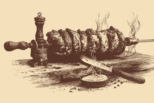 Erzurum Cag Kebabi illustration in a vintage style. This vector illustration can be used in any size you like for advertising, logos, and other work.