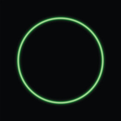 Obraz premium A striking emerald green neon circle emits a brilliant light against a completely dark environment