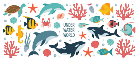 Cartoon underwater with sea creatures and coral sea turtle © Siddhartha