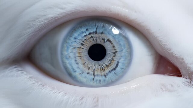 Close-Up View of a Human Eye With Blue Iris and White Eyelashes