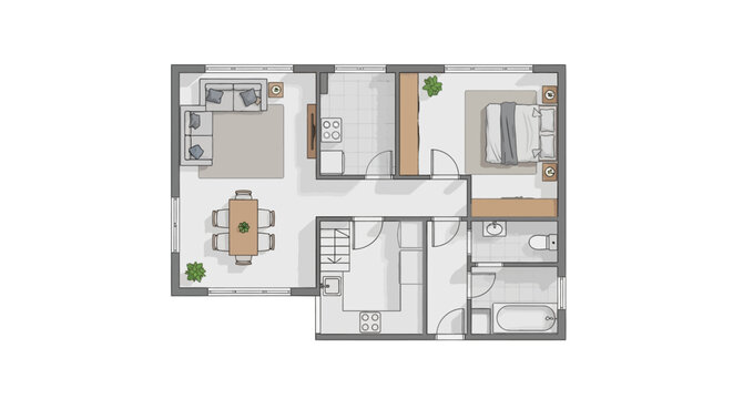 A modern home floor plan design.
