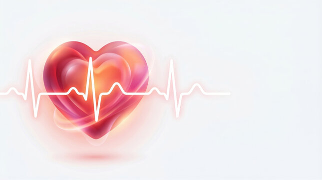 Vibrant red heart heartbeat line cardiology concept medical background glowing heart pulse waveform health technology abstract love