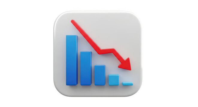 Red arrow on blue bars graph on gray background isolated on transparent background