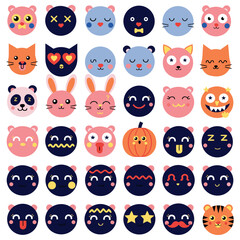 Obraz premium Cute Animal Face Emoji Cartoon Icon Collection