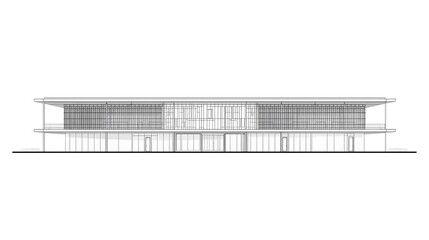 Industrial factory building elevation illustration viewed from the side showcasing a modern architectural design