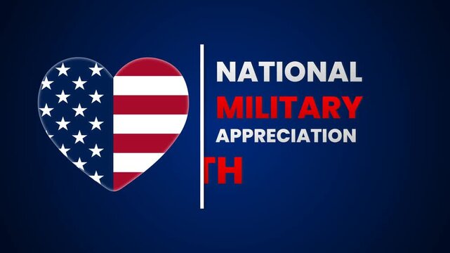 National Military Appreciation Month: Patriotic USA Heart Flag on Blue Background