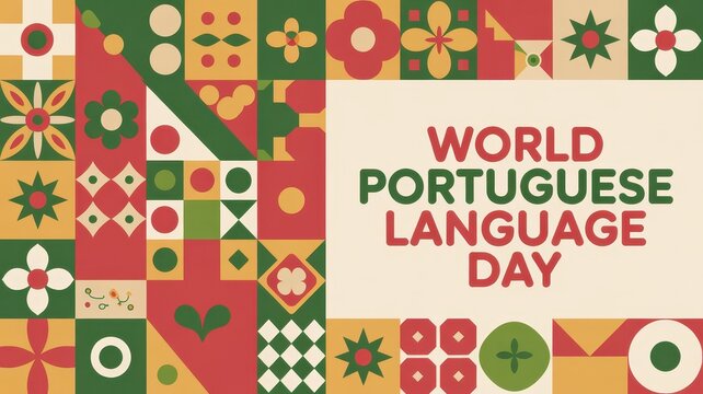 Vibrant photo of World Portuguese Language Day colorful graphic design with floral and geometric patterns