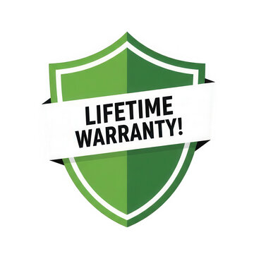 Green shield with lifetime warranty text isolated on transparent background
