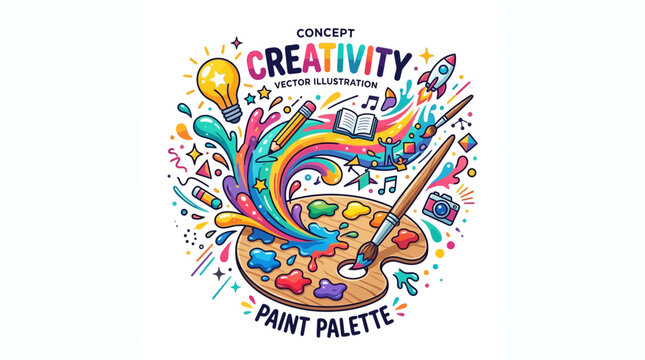 Colorful Paint Palette and Brushes Artistic Creativity.