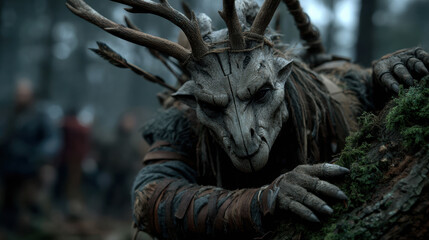 Evil spirit of the forest, terrifying creature with deer's antlers