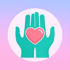Obraz premium Hands holding red heart symbol care love support unity compassion flat design illustration