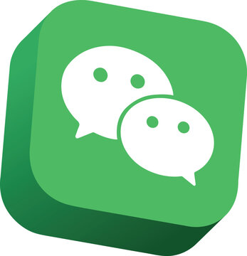 3D WeChat Social Media Icon with White Speech Bubbles on Green Rounded Square Button for Mobile Communication