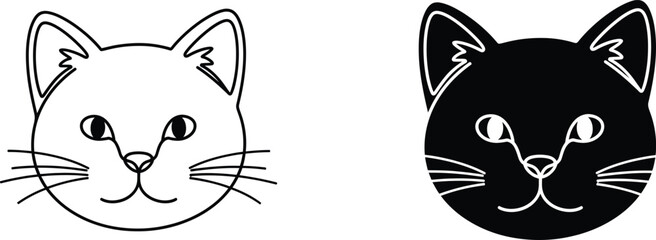 A black and white illustration of two cat faces side by side