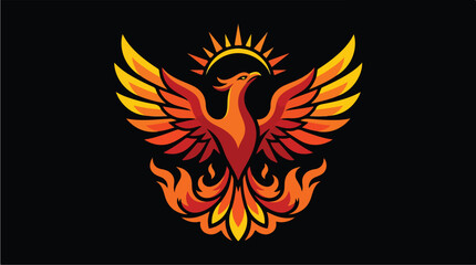 Obraz premium Phoenix Rising from Flames Emblem.