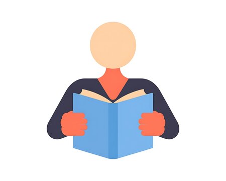 A person reading a book in a simple graphic illustration style
