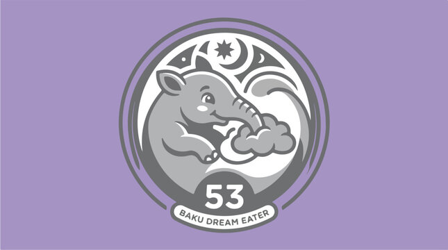 Cute Tapir Emblem with Number 53 and Dream Catcher Elements.