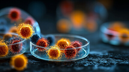 Petri dish culture with bacterial colonies close-up, laboratory microbiology research and experimental growth visualization.