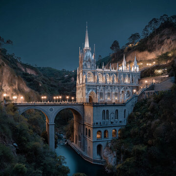 Las Lajas Sanctuary at Night: A Glowing Gothic Wonder in Colombia