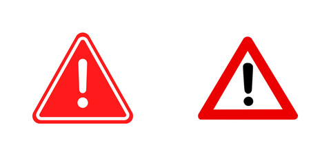 Two red triangular warning signs with exclamation marks, isolated on transparent background. © MSTNARGIS