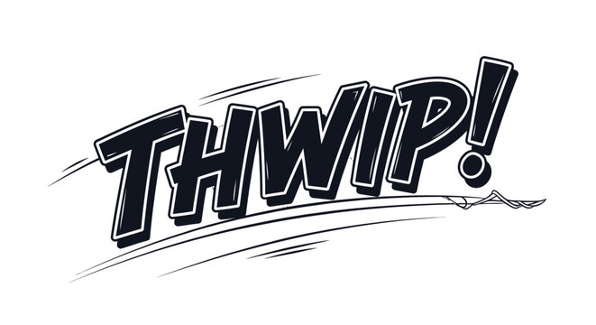 THWIP! comic book sound effect illustration in black and white
