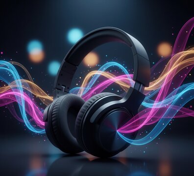 abstract music background with headphones