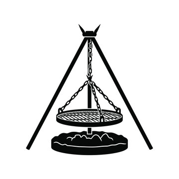 Campfire Grill Silhouette Vector for Outdoor Cooking and Camping Design Projects