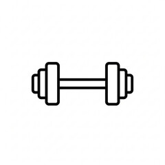 Simple black and white line art icon of a dumbbell, representing fitness and weightlifting.