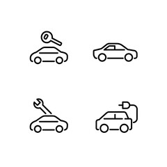 Fototapeta premium Four line icons of cars with key wrench and electric plug on transparent background