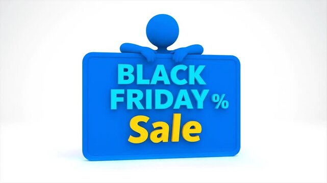 Black Friday sale banner with blue megaphone and discount tag for retail promotion