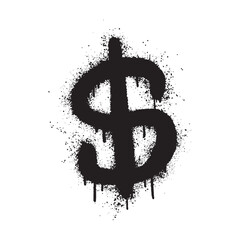 A black dollar sign with a spray paint or graffiti texture, splattered on a white background, symbolizing money, finance, or urban art. © Noarspace