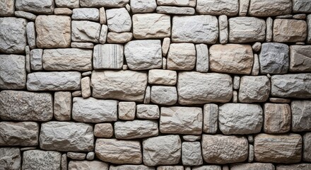 Obraz premium Close-up texture of weathered stone wall in neutral beige tones for rustic architectural design