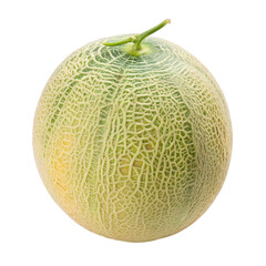 Obraz premium A single cantaloupe fruit with green and yellow skin texture