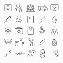 Medical Healthcare Line Icons Set Hospital Medicine Doctor Treatment Outline Vector