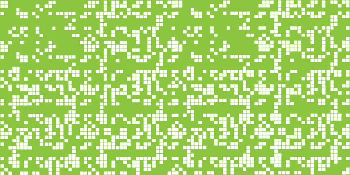 Abstract green pixel noise pattern with scattered square blocks. Digital glitch style texture with random mosaic dots. Modern tech background for data, coding, and futuristic design. 