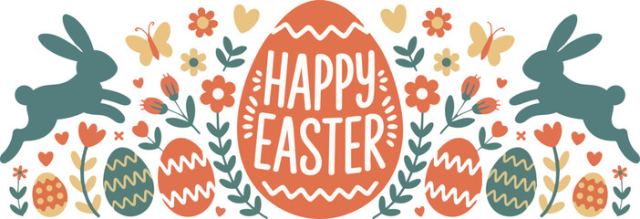Fototapeta premium Cute hand drawn easter bunnies design, easter doodle background, great for textiles, banners, wallpapers, wrapping - vector design
