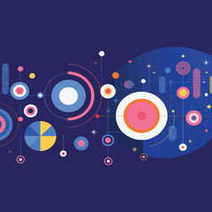 Obraz premium Abstract Data Visualization with Colorful Geometric Charts and Connected Nodes – Modern Analytics Technology Illustration