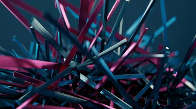 Vibrant digital render background featuring a chaotic tangle of sharp, brightly colored stick-like forms