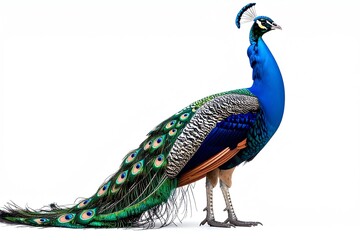 Obraz premium Indian Peafowl (Pavo cristatus) Isolated on White Background