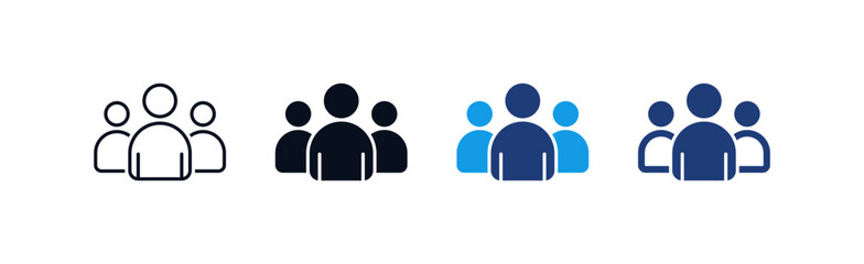 Professional Teamwork People icon set. group of three people or users icon representing business collaboration, community, leadership and group communication in outline, glyph and colored styles.