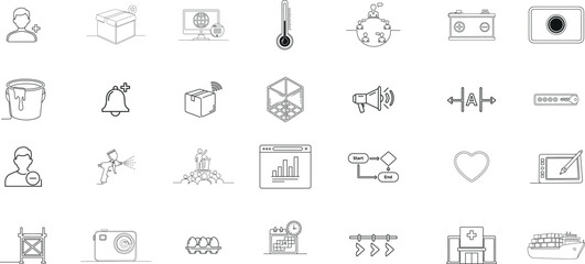 Obraz premium A collection of 25 small black and white sketches or icons