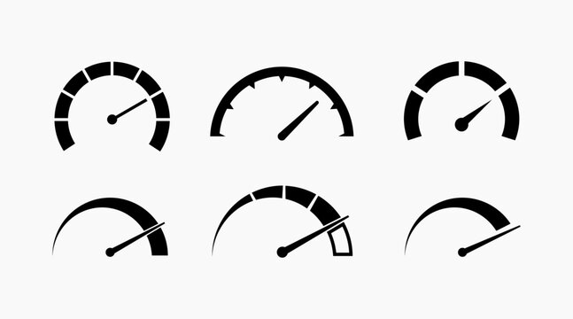 Speedometer speed sign icon set. Simple transportation dashboard. Car, motobike, race.