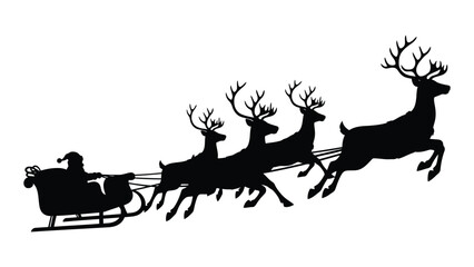 Santa claus rides through the night sky with reindeer © SILHUETTECHEMBER