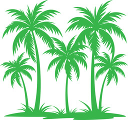 Fototapeta premium Vibrant Green Palm Tree Silhouette Illustration with Tropical Foliage and Grass on white background