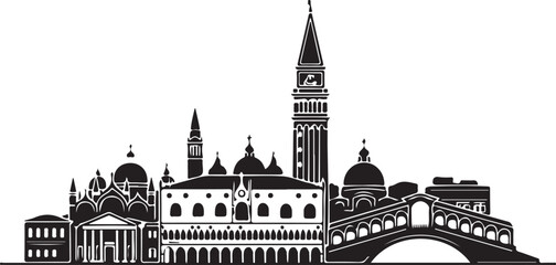 Venice skyline with gondolas and rialto bridge silhouette travel destination © AB Basir