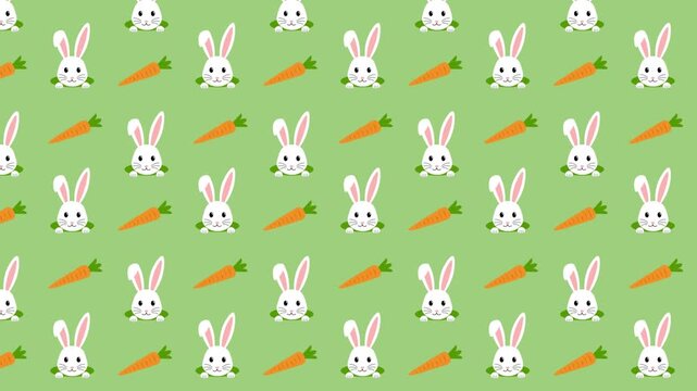 easter animated background with rabbits and carrots. easter animation with seamless pattern