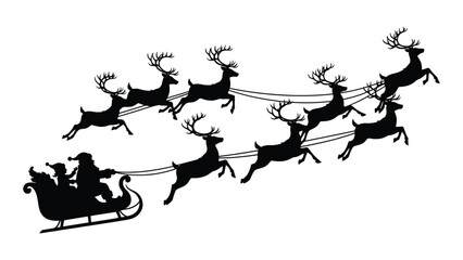 Santa claus riding in his sleigh pulled by reindeer © SILHUETTECHEMBER