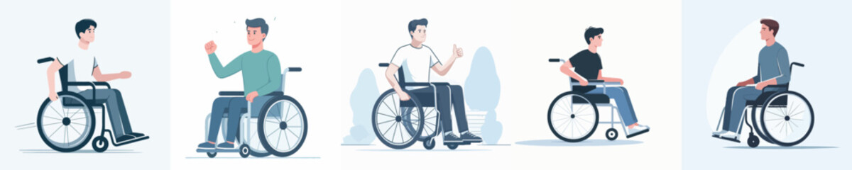 Naklejka premium vector of young man riding a wheelchair