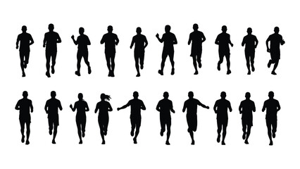 A group of people running in different poses