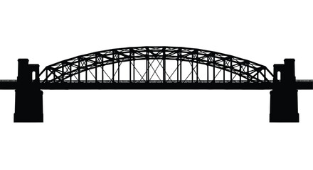 Obraz premium A striking black silhouette depicts an arched metal bridge with robust pillars showcasing a classic engineering structure high quality