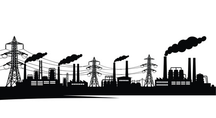 Obraz premium A stark silhouette depicts an industrial complex with smokestacks emitting pollution against a plain white background high quality professional